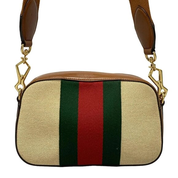 Auth GUCCI Shelly Cream Brown Multi Canvas Leather Shoulder Bag - Picture 2 of 14